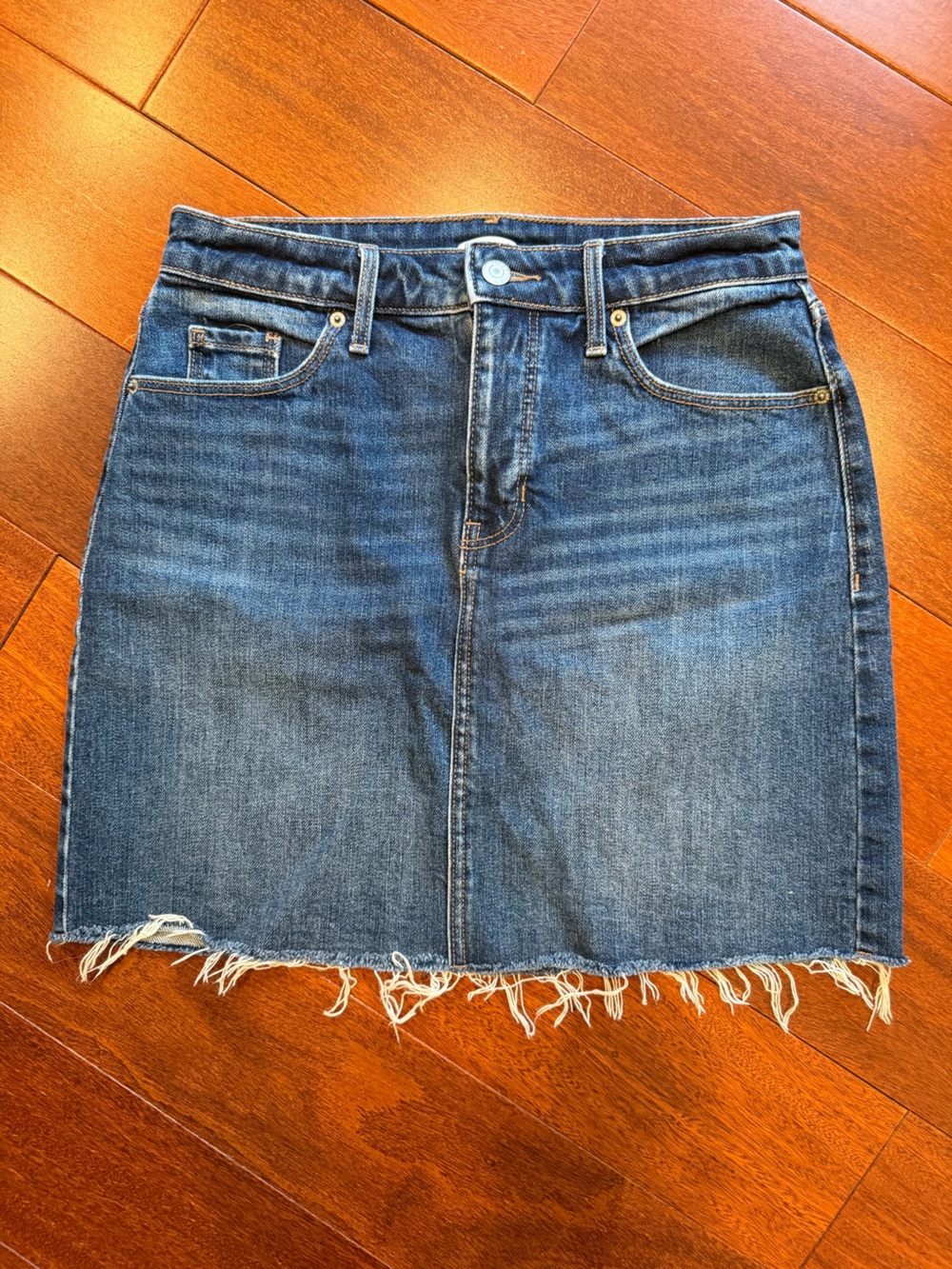 Old Navy Dark Blue Denim Mini Skirt with Frayed Hem